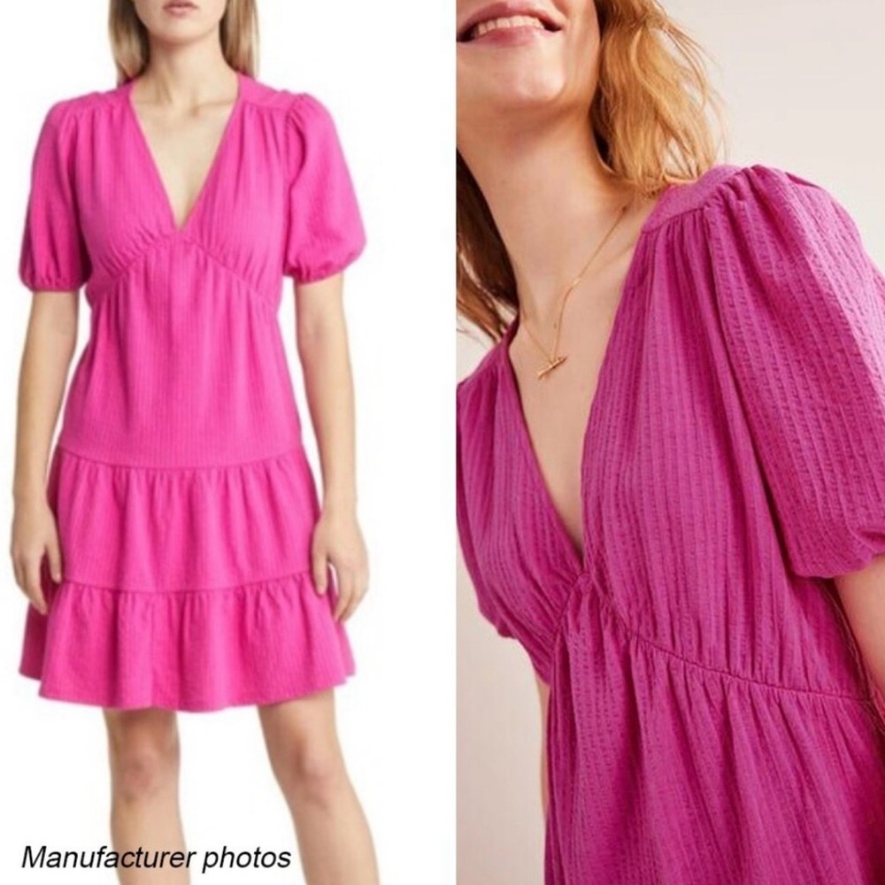 Boden Tiered Jersey Seersucker Dress in Rose Violet 10